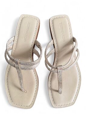 Bernardo Metallic Leather Thong Sandals minimalist square toe sandals